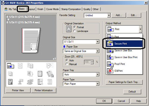  Secure Print Windows Selection
