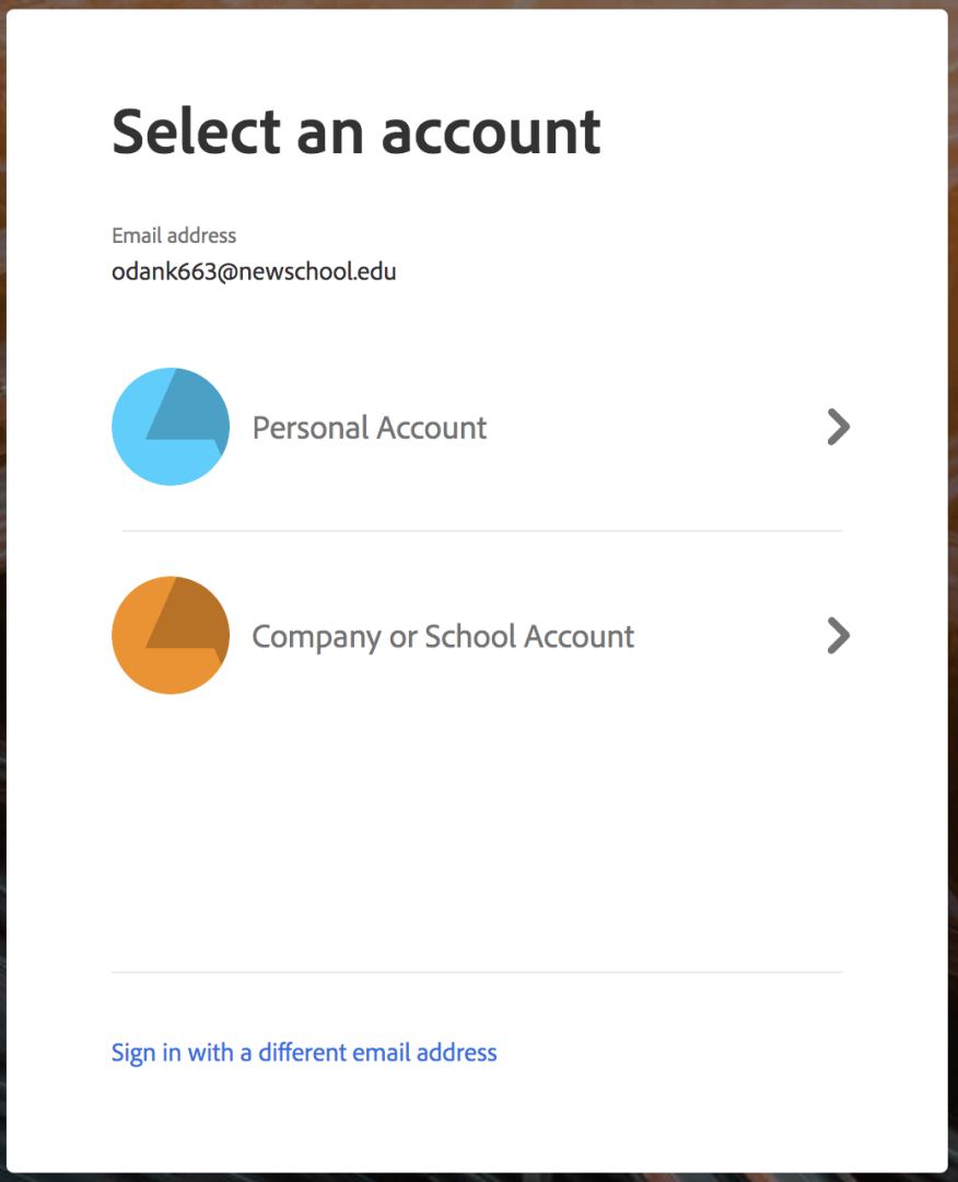 Select company or school account 