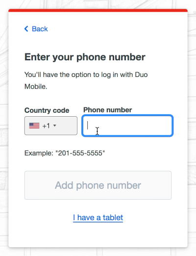 Duo enroll a device enter phone number screen