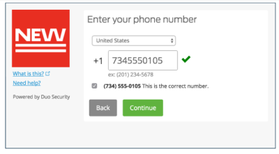 Duo enroll a device via SSO enter phone number screen