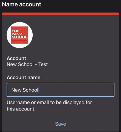 Duo mobile save New School configuration in app screen